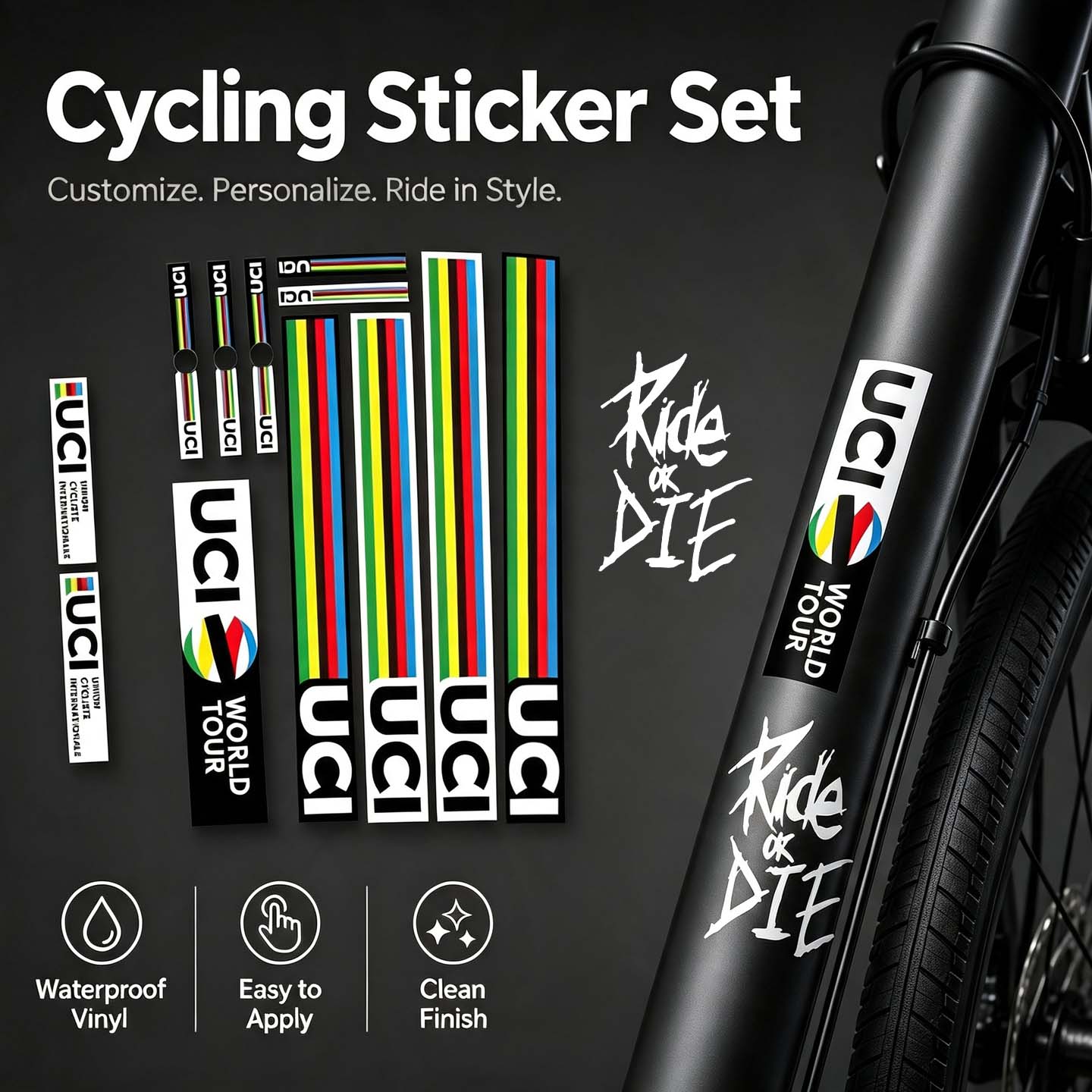 Mountain Biking Uci - UCIサイクリングDIYデコレーションステッカーセット 自転車フレームトップチューブ フォーク ライドテキスト ビニールデカール ロードバイク、マウンテンバイク、グラベルバイク用アクセサリー
