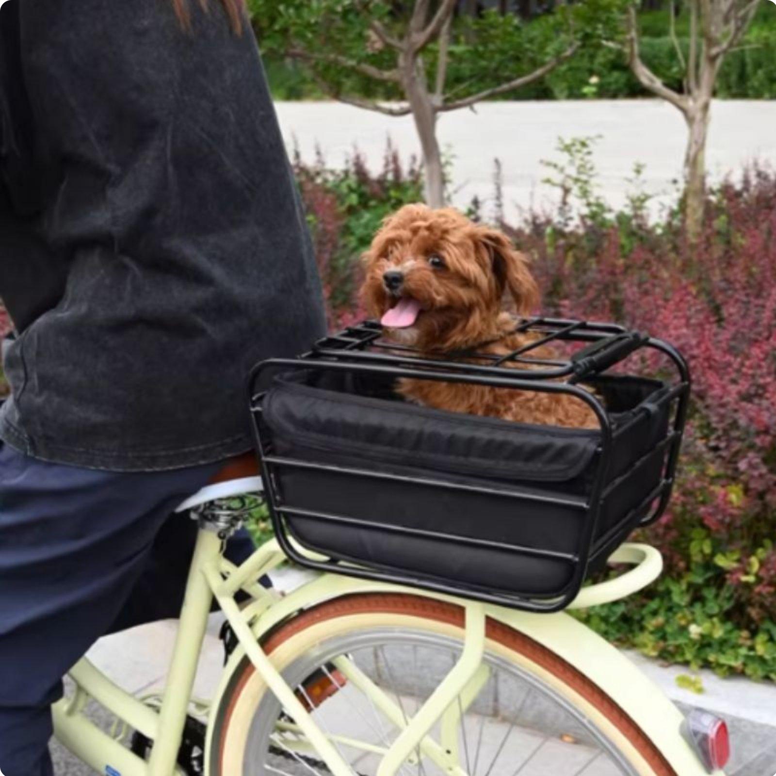 Mountain Biking With Dog - 犬用ストラップ付き自転車バスケット マウンテンバイクリアシートラック ペットシート 特大ユニバーサル自転車バスケット 犬用